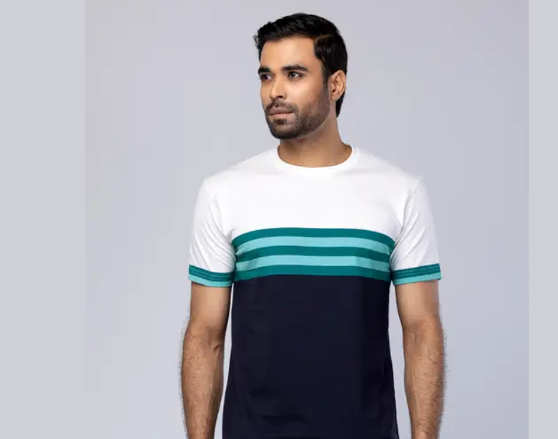 White And Midnight Blue Cotton T-Shirt