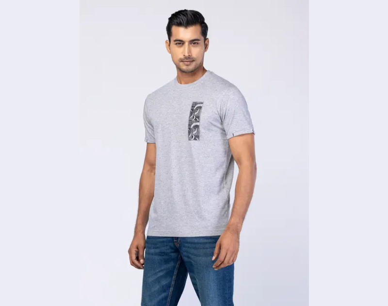 Grey Printed Cotton T-Shirt