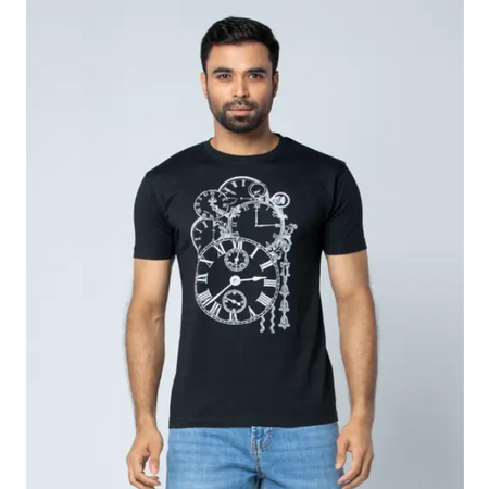 Black Printed Cotton T-Shirt
