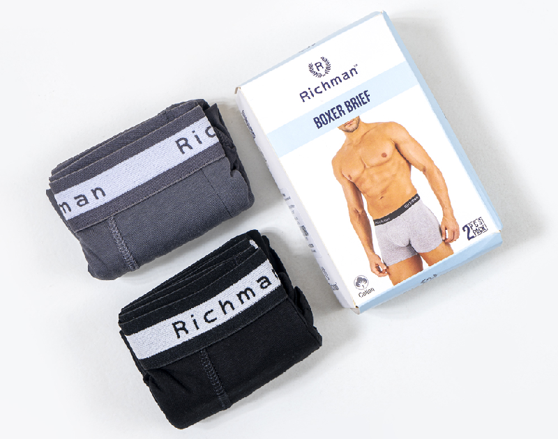 Men’s 2 Pack Cotton Boxers by RICHMAN (Black & Ash)