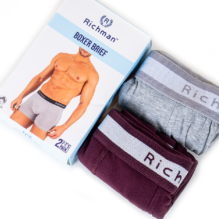 Men’s 2 Pack Cotton Boxers by RICHMAN (Grey &Maroon)