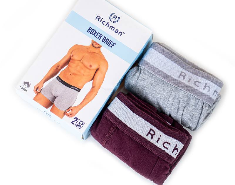 Men’s 2 Pack Cotton Boxers by RICHMAN (Grey &Maroon)