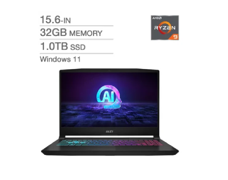 MSI Katana 15.6 in. Gaming Laptop, AMD Ryzen 9 8945HS, 32GB RAM, 1TB SSD, 8GB NVIDIA GeForce RTX 4060