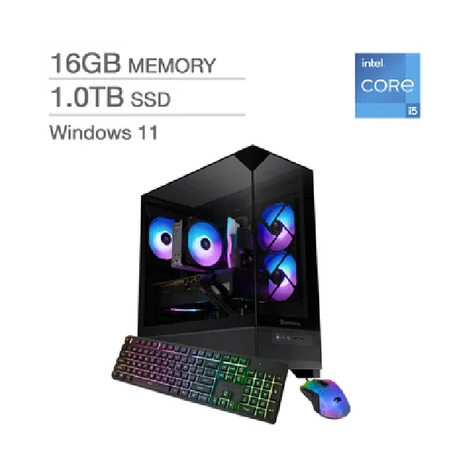 iBUYPOWER Gaming Desktop; Intel Core i5 14400F – 16GB RAM, 1TB SSD - 8GB NVIDIA GeForce RTX 5060 Graphics