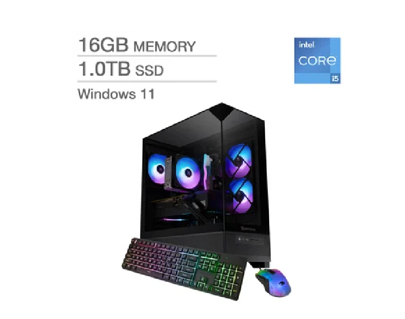 iBUYPOWER Gaming Desktop; Intel Core i5 14400F – 16GB RAM, 1TB SSD - 8GB NVIDIA GeForce RTX 5060 Graphics