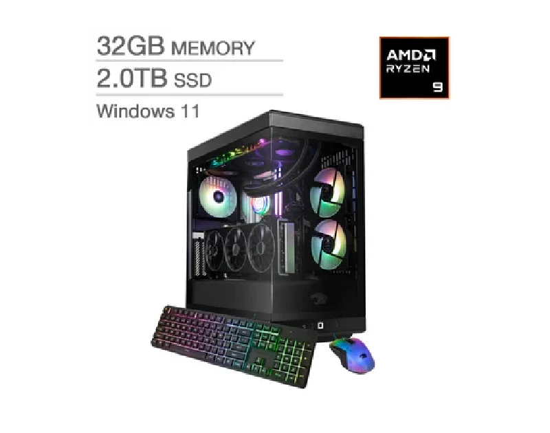iBUYPOWER Y40 Gaming Desktop, AMD Ryzen 9 9900X – 32GB RAM, 2 TB SSD, 16 GB AMD Radeon RX 9070