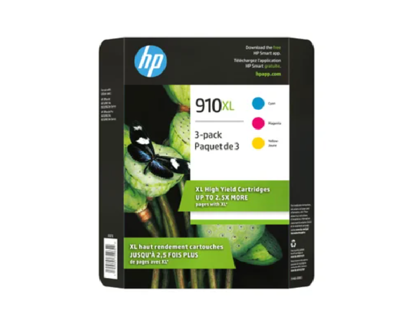 HP 910XL Cyan, Magenta and Yellow High Yield Original Ink Cartridges (3YM86BN) Combo-pack
