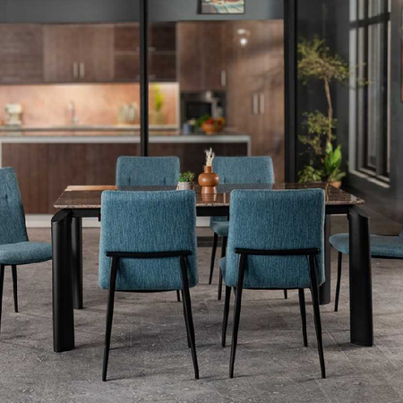 Hatil Paisley-226 and Pretentious-226 (BT) (6 Chair and 1 Table with 1 Granite) Dining Set