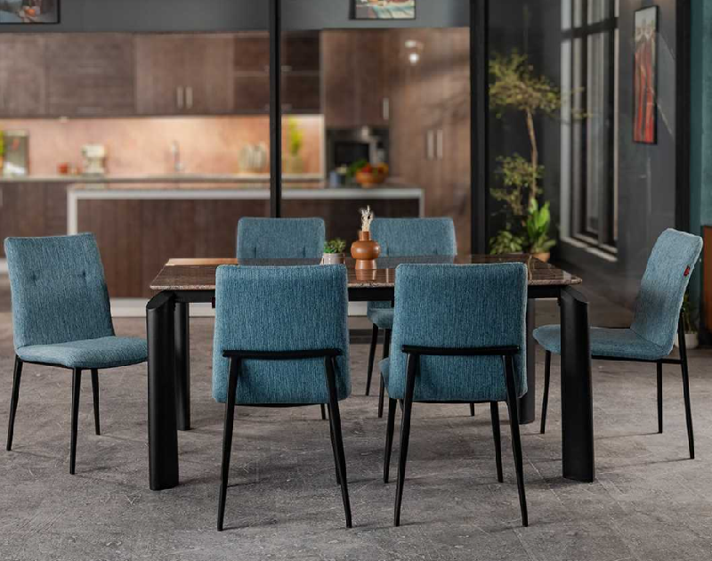 Hatil Paisley-226 and Pretentious-226 (BT) (6 Chair and 1 Table with 1 Granite) Dining Set