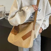 Korean Aesthetic Light Khaki Canvas Shoulder  Tote Bag – Large Capacity Casual Sling Bag  with Brown Strap & Patch Detail Large  Capacity Bag Multi-functional Bag One  Shoulder Crossbody Tution Bag, Study Bag  (LIGHT KHAKI)