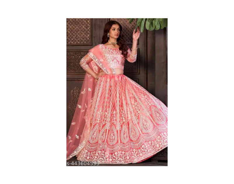 Peach Embroidered Net Lehenga Set