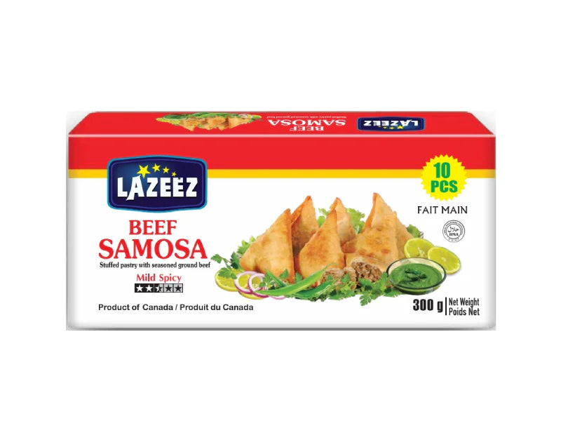 Lazeez Beef Samosa 300g (10pcs). 300g X 20 Pack Per Case. Product of Canada. Save $15