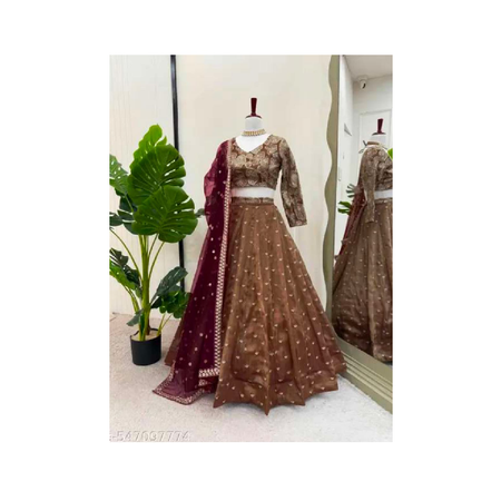 Latest Brown Colour Jimmy Chu Sequnce  Work Lehenga Choli