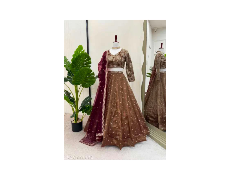Latest Brown Colour Jimmy Chu Sequnce  Work Lehenga Choli