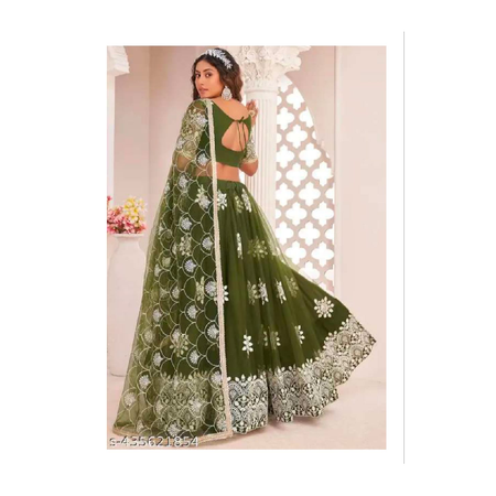 Lehenga Choli - Trendy Thread Work Semi Stitched Lehenga & Unstitched Blouse With Dupatta, Self Design Wedding Semi Stitched  Lehenga Choli (Free Size)