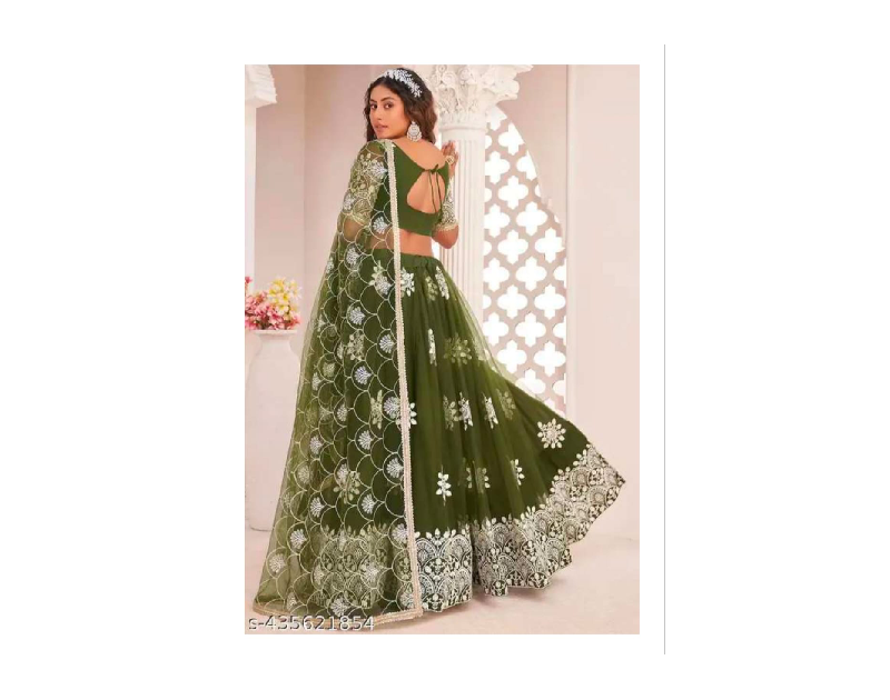 Lehenga Choli - Trendy Thread Work Semi Stitched Lehenga & Unstitched Blouse With Dupatta, Self Design Wedding Semi Stitched  Lehenga Choli (Free Size)
