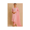 Elegant Pink Floral Cotton Salwar Suit with  Embroidered Neck & Dupatta