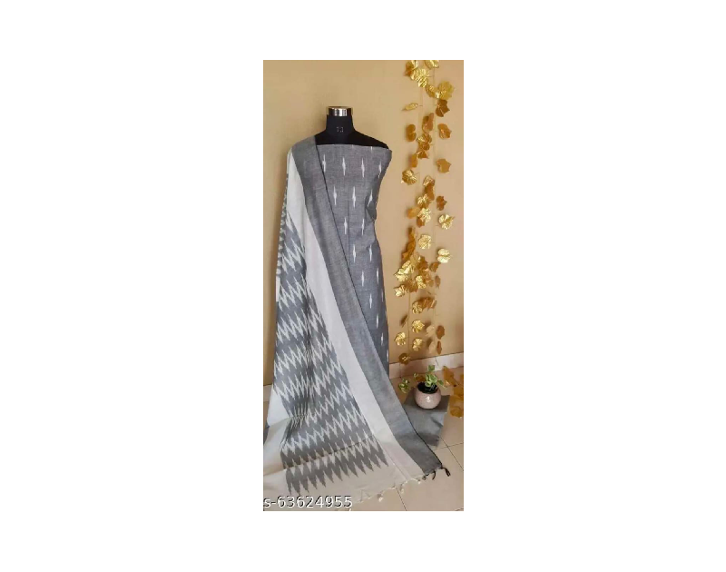 Women's Grey Ikat Printed Cotton Suits & Dress Materials