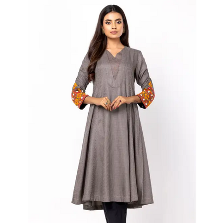 Grey Embroidered Viscose Kurta