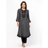 Charcoal Grey Printed Viscose-Cotton Kurta