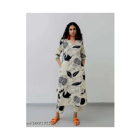 Cotton Kurtis Women's Printed Pattern  Cotton Kurti With Pant Kurta Set (Kirim399)