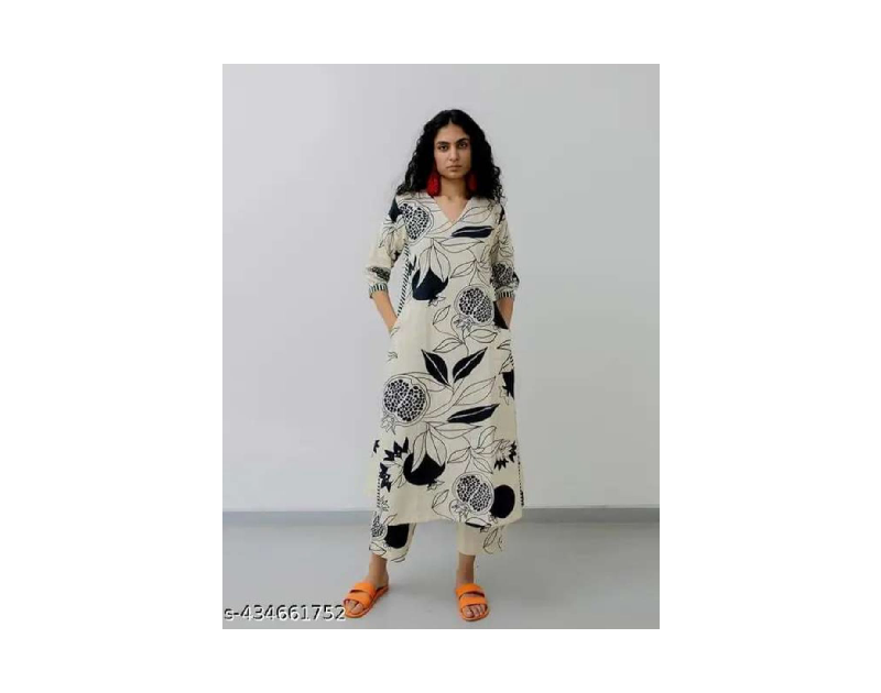 Cotton Kurtis Women's Printed Pattern  Cotton Kurti With Pant Kurta Set (Kirim399)
