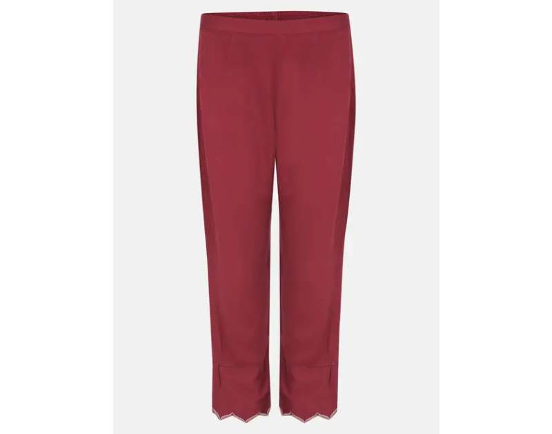 Red Embroidered Viscose Pant