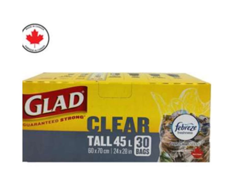 Glad Garbage Tall Bags Clear 30/24" X 28" 30bags
