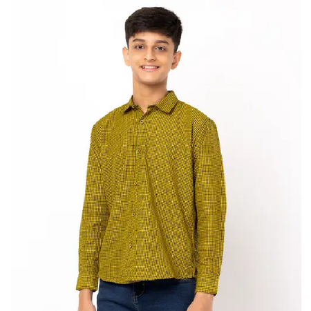 Yellow And Black Check Cotton Shirt