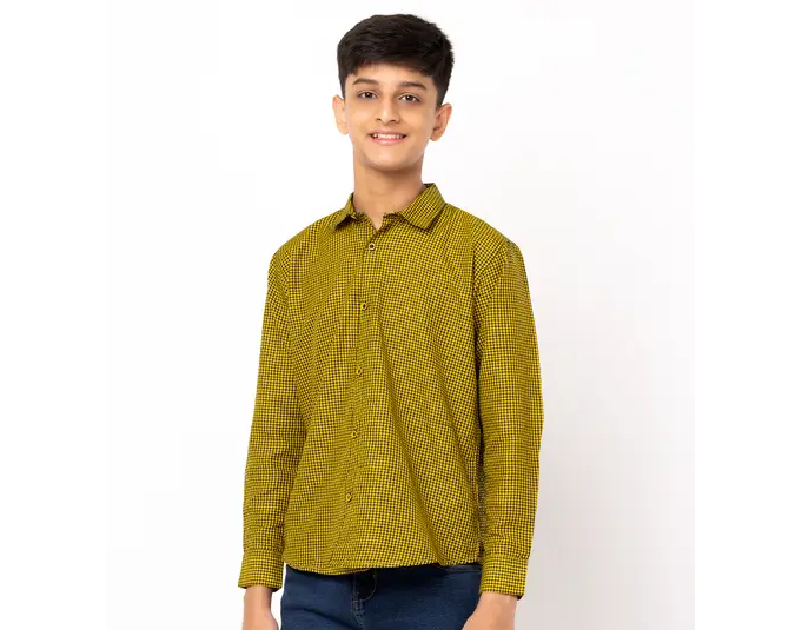 Yellow And Black Check Cotton Shirt