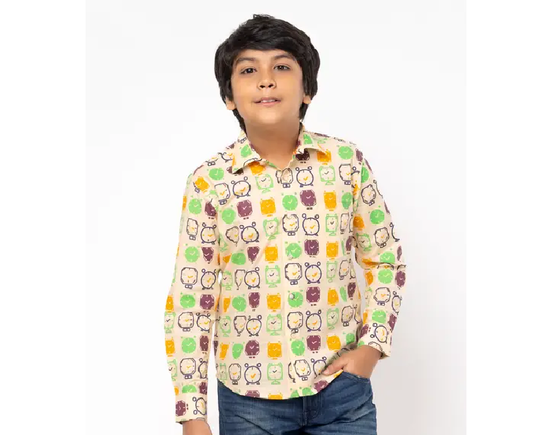 Apricot Printed Cotton Shirt