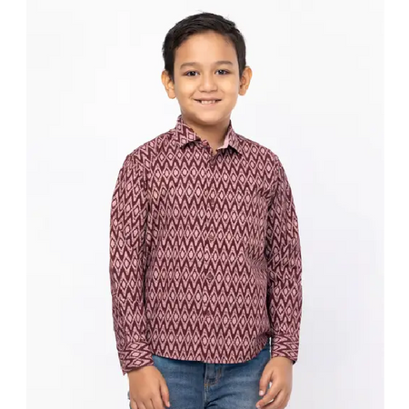 Brown And Dusty Pink Printed Cotton Shirt