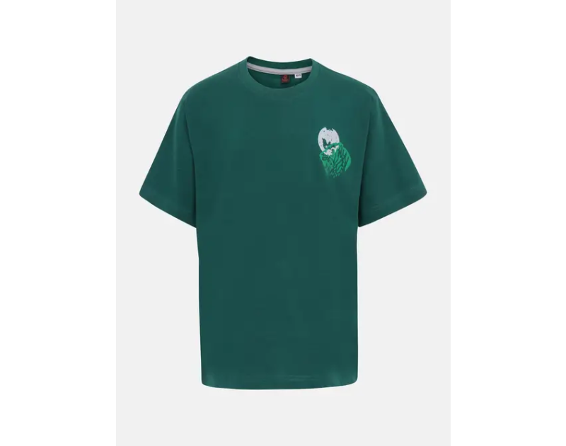 Bottle Green Printed Cotton T-Shirt