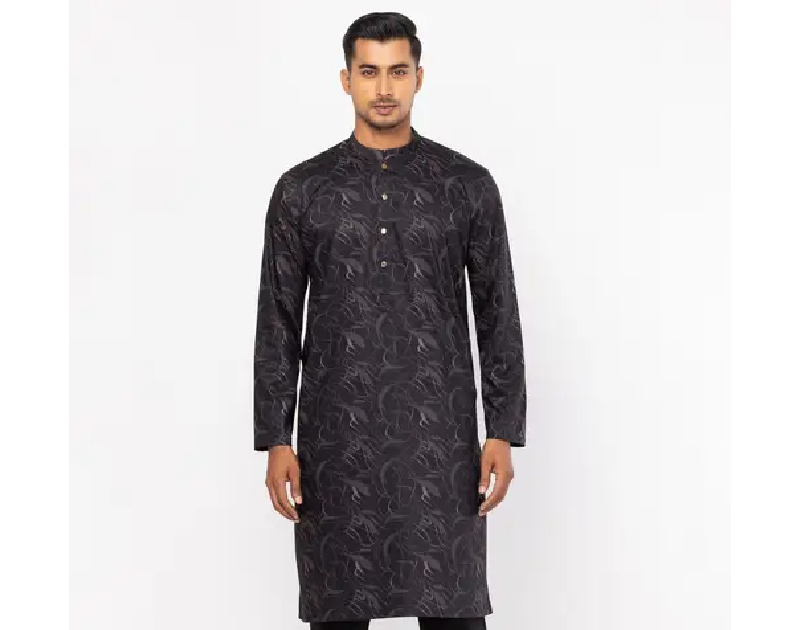Black Printed Cotton Panjabi Pajama Set
