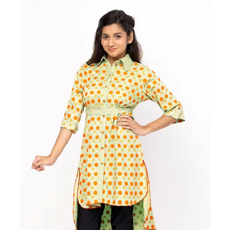 Light Green Printed Mixed Cotton Frock