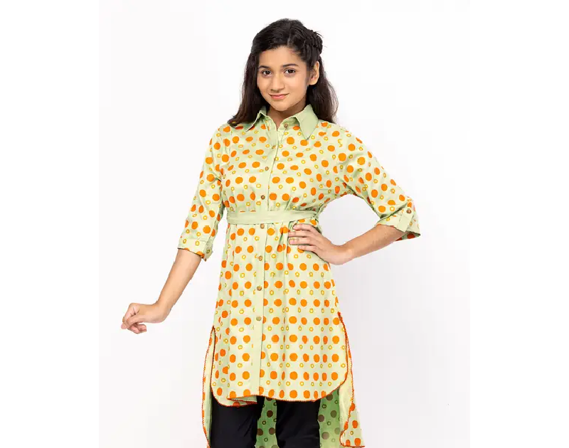 Light Green Printed Mixed Cotton Frock