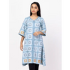 Slate Blue Printed and Embroidered Mixed Cotton Frock