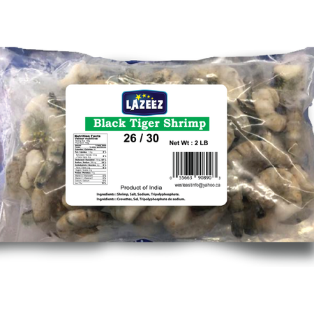 Lazeez Black Tiger Shrimp 2LB. 2LB X10 Pack Per Case. Save $10