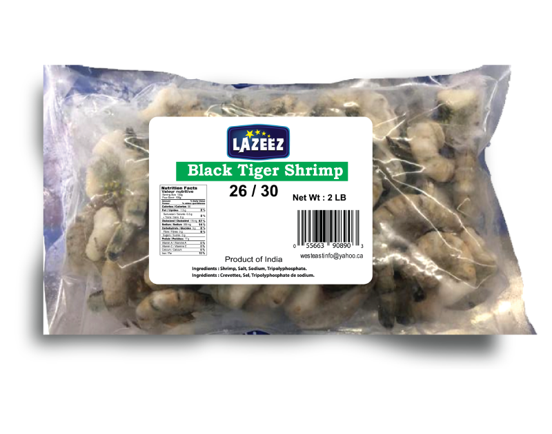 Lazeez Black Tiger Shrimp 2LB. 2LB X10 Pack Per Case. Save $10
