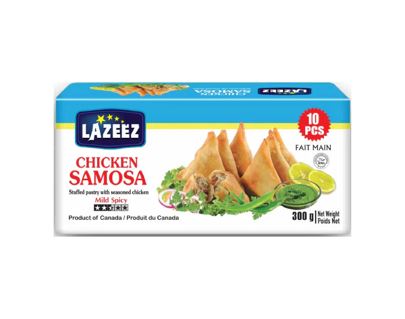 Lazeez Chicken Samosa 300g (10pcs). 300g X 20 Pack Per Case. Product of Canada. Save $15