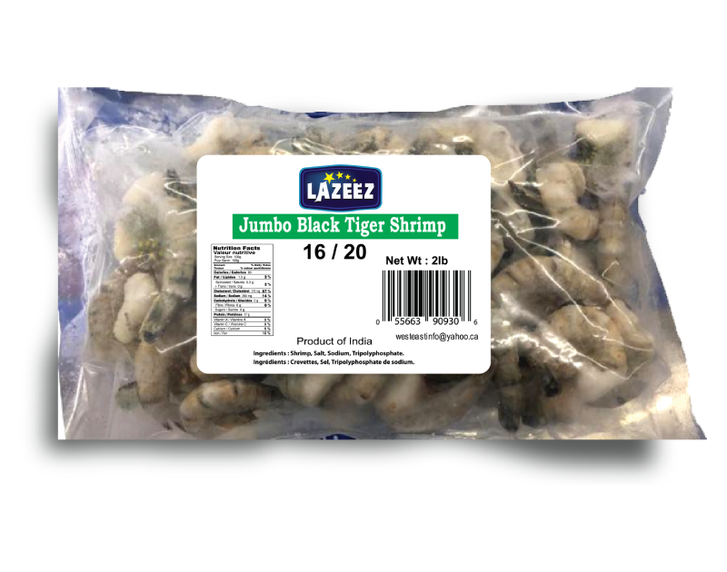 Lazeez Jumbo Black Tiger Shrimp 2LB. 2LB X10 Pack Per Case.  Save $15