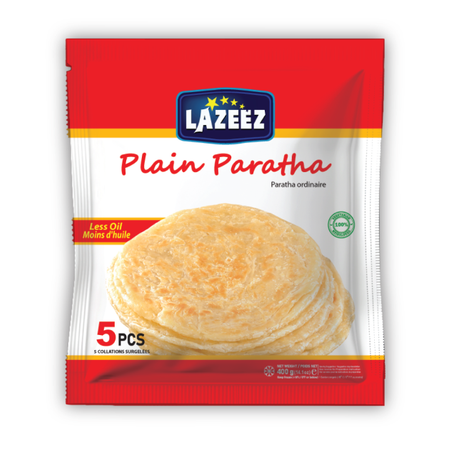Lazeez Plain Paratha 400g (5pcs). 400g X 24 Pack  Per Case. Save $9