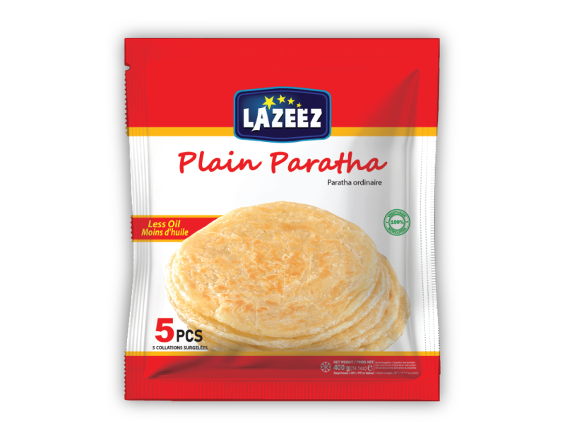 Lazeez Plain Paratha 400g (5pcs). 400g X 24 Pack  Per Case. Save $9