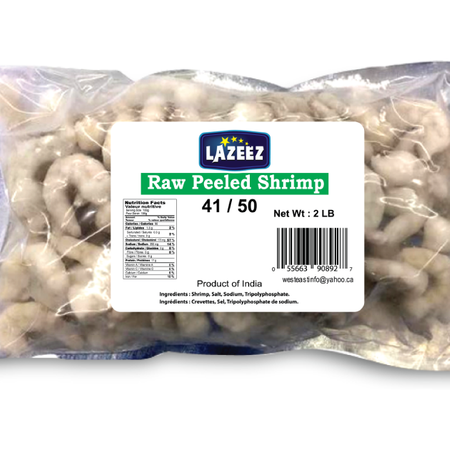 Lazeez Raw Peeled Shrimp 2LB. 2LB X10 Pack Per Case. Save $10