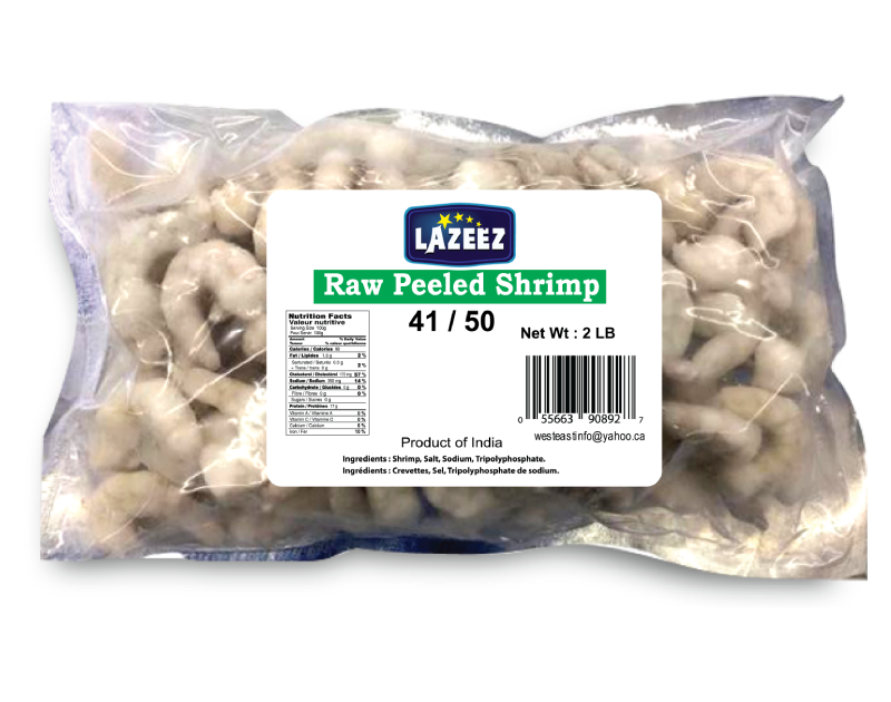 Lazeez Raw Peeled Shrimp 2LB. 2LB X10 Pack Per Case. Save $10