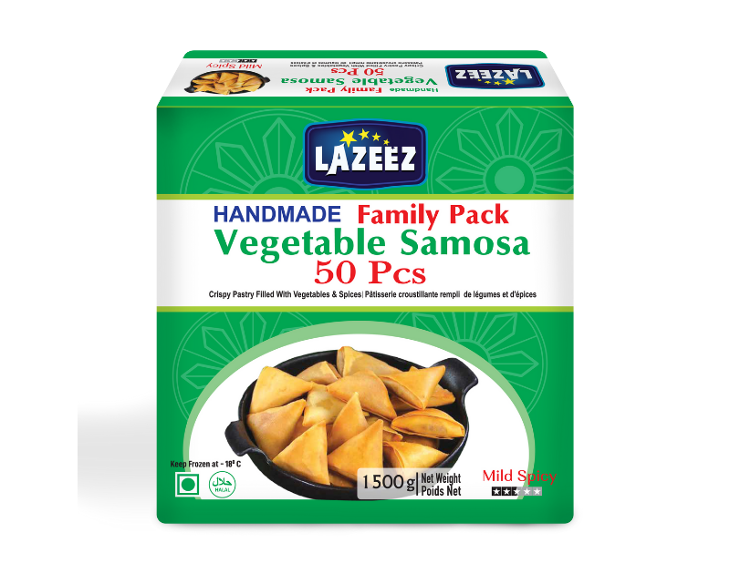Lazeez Veg. Samosa 1500g (50 Pcs). 1500g x 6 Pack Per Case. Save $8