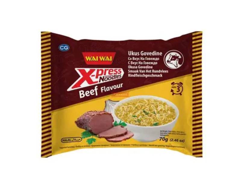 WAIWAI Beef Noodles 70g. 40 Pack x 70 g Per Case. Save $4